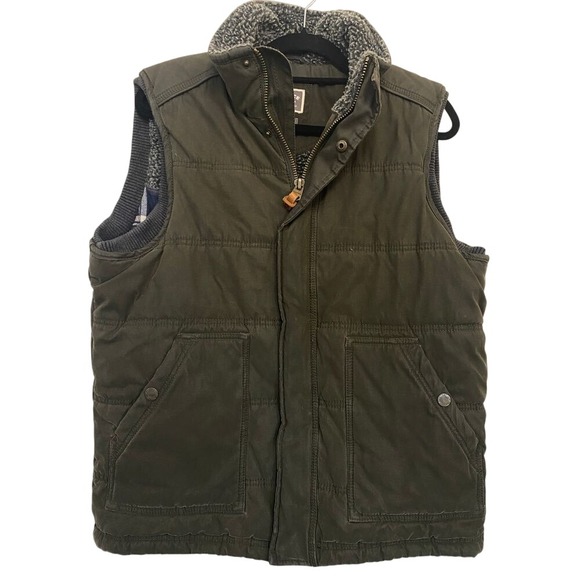 Fat Face Quilted Green Vest‎ G Mens Size M Olive Green Army Green Plaid Lining